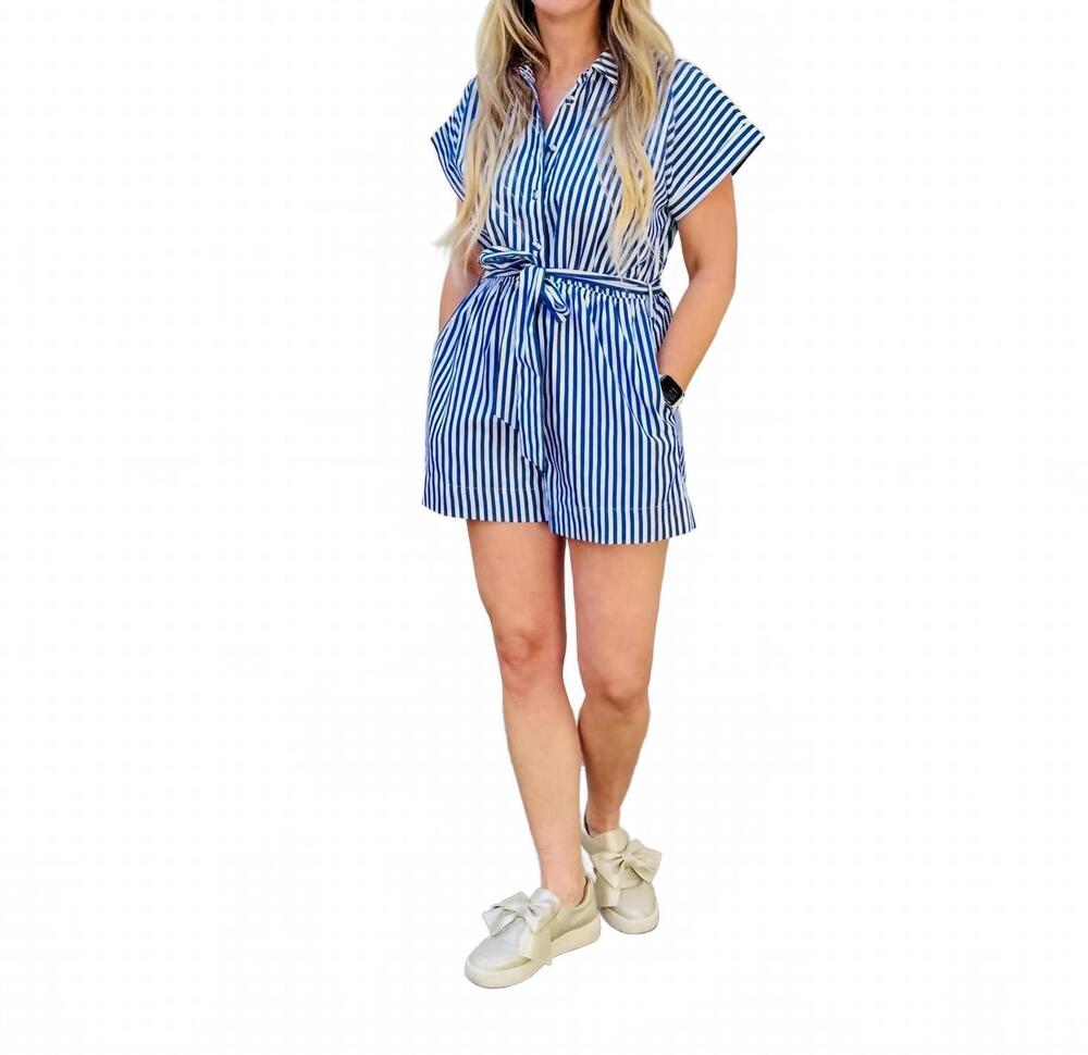 NEW JODIFL ryan button-down front romper in blue white